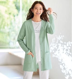 BELLUNA（ベルーナ）の「強撚綿１００％ベーシックカーディガン（その他カーディガン）」｜セージ ベーシック