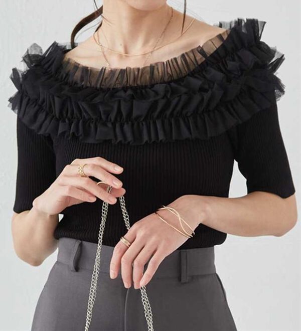 RANAN（ラナン）の「チュールフリルオフショルニット（ニット・セーター）」｜詳細画像
