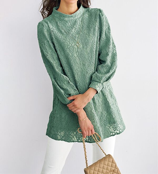 BELLUNA（ベルーナ）の「【一枚でエレガント！】ふんわり総レーススタンド衿チュニック（チュニック）」｜詳細画像