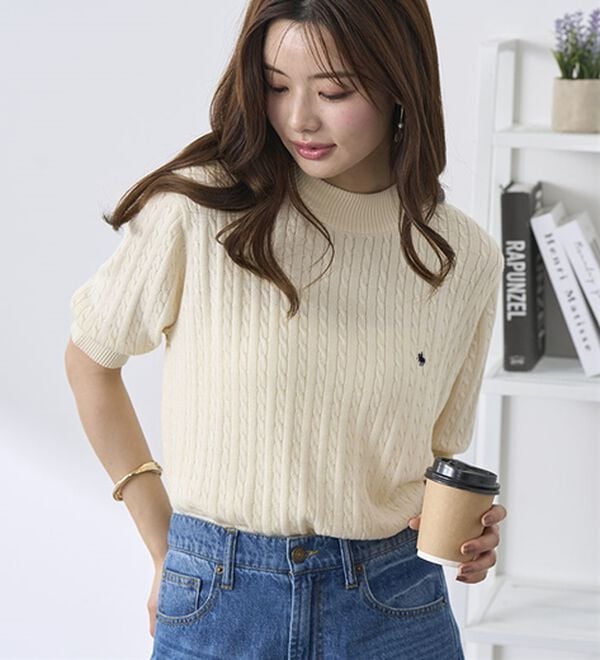 BELLUNA（ベルーナ）の「【ＰＯＬＯ　ＢＣＳ】ケーブル５分袖セーター（ニット・セーター）」｜詳細画像