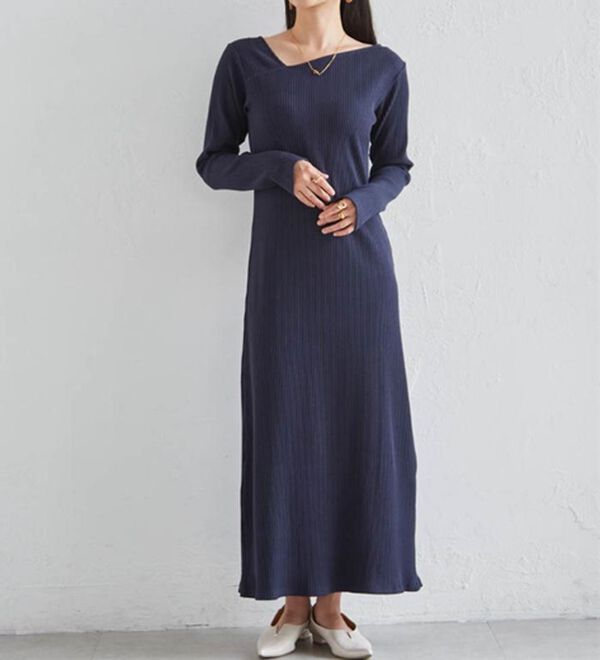 RANAN（ラナン）の「アシメネックリブワンピース（ロングワンピース）」｜詳細画像