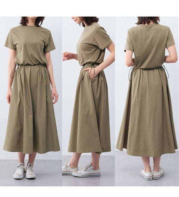 Viola e Viola（ヴィオラ エ ヴィオラ）の「【Ｍ～５Ｌ】ゆったり異素材ドッキングワンピース（ドッキングワンピース）」｜詳細画像