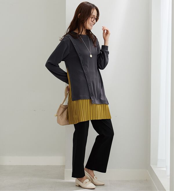 BELLUNA（ベルーナ）の「裾プリーツ切替ボタン使いチュニック（チュニック）」｜詳細画像