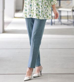 BELLUNA（ベルーナ）の「さらぽこサイズ満載デニムパンツ（フルレングスパンツ）」｜インディゴ