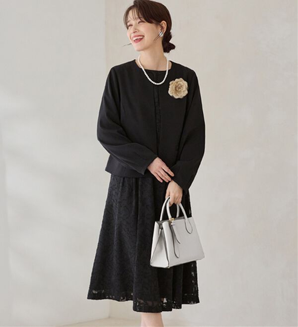 Viola e Viola（ヴィオラ エ ヴィオラ）の「【２点セット】選べる！華やかワンピースアンサンブルスーツ（ワンピースセットスーツ）」｜Ｂ：ブラック系