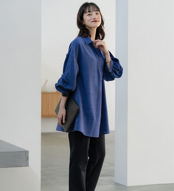 BELLUNA（ベルーナ）の「麻調素材袖タックデザインシャツチュニック（チュニック）」｜詳細画像