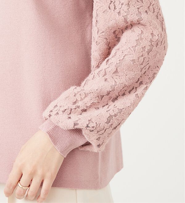BELLUNA（ベルーナ）の「袖起毛レースニットプルオーバー（ニット・セーター）」｜詳細画像