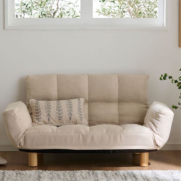 【ベルーナ】カウチソファ LIRAKU　（ベージュ） コンパクト脚付ふかふかカウチソファ LIRAKU＜コンパクト