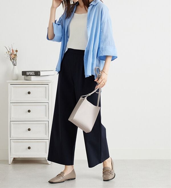 BELLUNA（ベルーナ）の「ポンチ素材タック使いワイドパンツ（ワイドパンツ・ガウチョ）」｜詳細画像