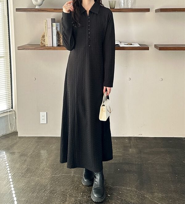 GeeRA（ジーラ）の「ポロ衿表面感素材マーメイドワンピース（カットソーワンピース）」｜詳細画像