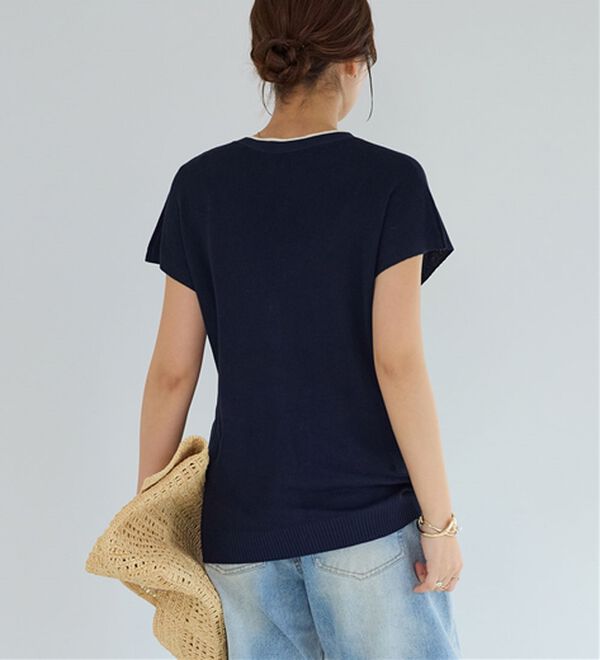 alotta（アロッタ）の「ライン使いゴールドボタン半袖カーデ（その他カーディガン）」｜詳細画像