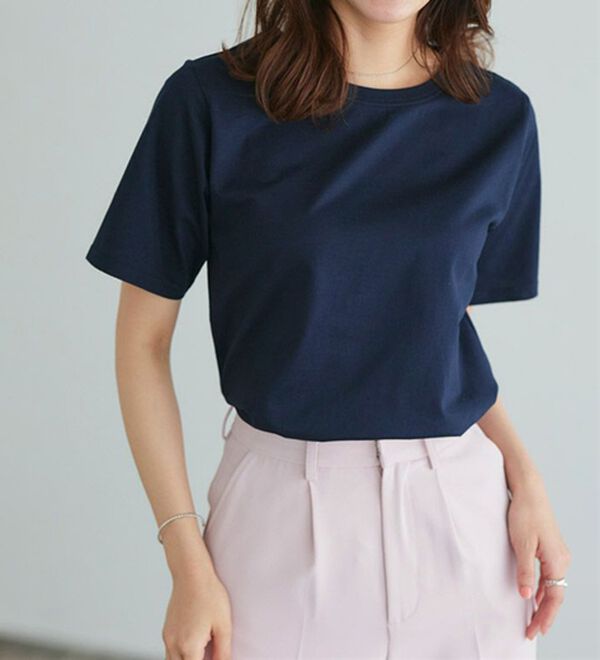 Pierrot（ピエロ）の「【選べるネック】シルケットコットンＴシャツ（Tシャツ）」｜詳細画像