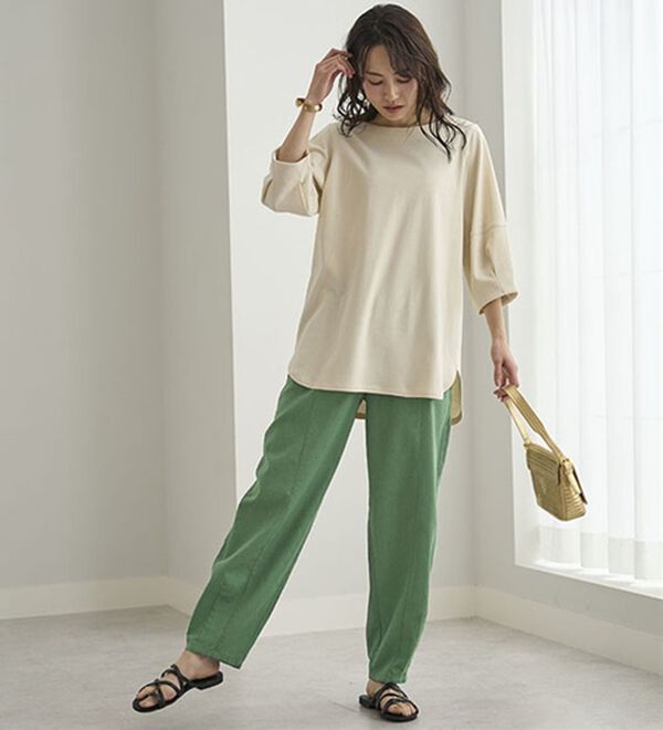 BELLUNA（ベルーナ）の「レーヨン麻入りゆったりワイドパンツ（フルレングスパンツ）」｜詳細画像