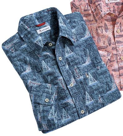 「＜ハッシュパピー＞総柄リップル７分袖シャツ（メンズシャツ）」