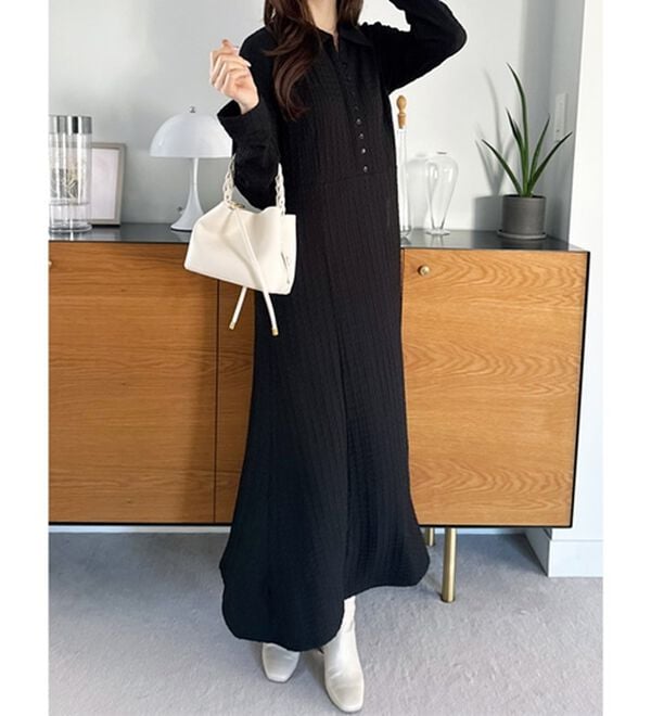 GeeRA（ジーラ）の「ポロ衿表面感素材マーメイドワンピース（カットソーワンピース）」｜詳細画像