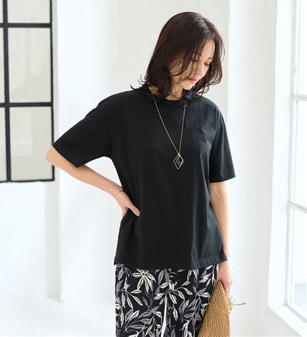 BELLUNA（ベルーナ）の「【選べる袖丈】＜エアリーアイスコットン＞オーバーサイズＴシャツ（カットソー）」｜黒