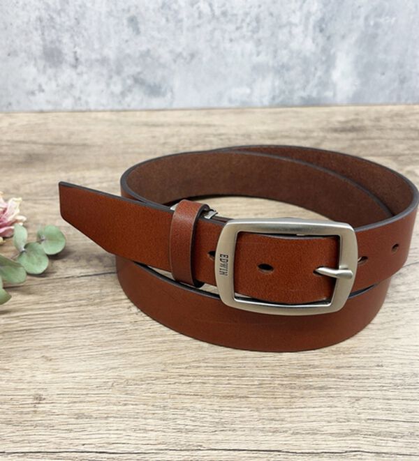 「【EDWIN】日本製紳士 牛革ギャリソン35ベルト（メンズベルト）」｜ブラウン