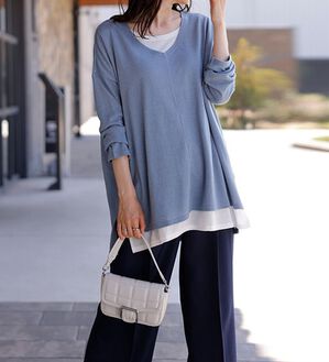 RANAN（ラナン）の「レイヤード風ニットソーチュニック（チュニック）」｜ブルーグレー