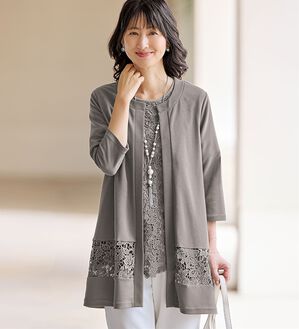 BELLUNA（ベルーナ）の「＜きちんと楽ちん！＞ケミカルレース切替アンサンブル（その他カーディガン）」｜詳細画像