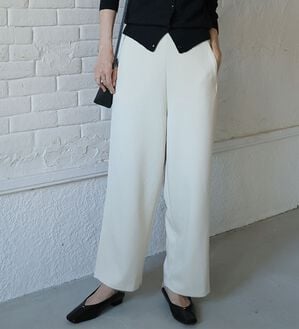 A HAPPY MARILYN（アハッピーマリリン）の「【Ｌ～６Ｌ】丈が選べる 脚痩せ ポンチ カーブパンツ ストレッチ ワイドパンツ（ワイドパンツ・ガウチョ）」｜エクリュ