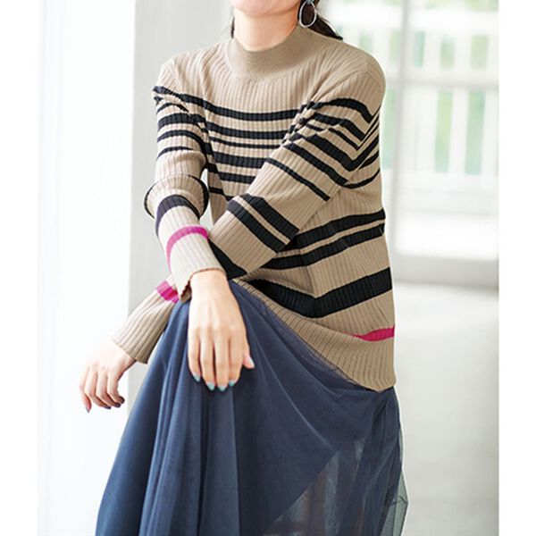 BELLUNA（ベルーナ）の「春のおしゃれ着に最適！ボーダーニット（ニット・セーター）」｜詳細画像