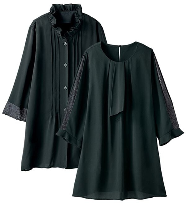 BELLUNA（ベルーナ）の「【２枚組】さらっとジョーゼット素材レース使いチュニック（チュニック）」｜2枚組