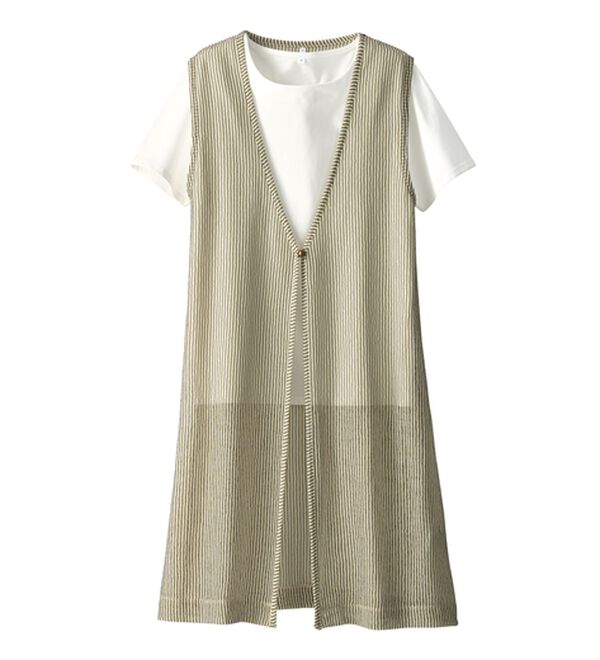 BELLUNA（ベルーナ）の「【2点セット】シアーストライプ素材ジレアンサンブル（アンサンブル）」｜詳細画像