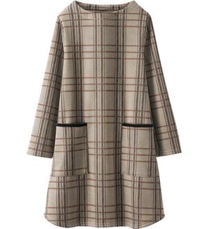 BELLUNA（ベルーナ）の「裏ベロアポケット付ハイネックチュニック（チュニック）」｜ベージュ系チェック