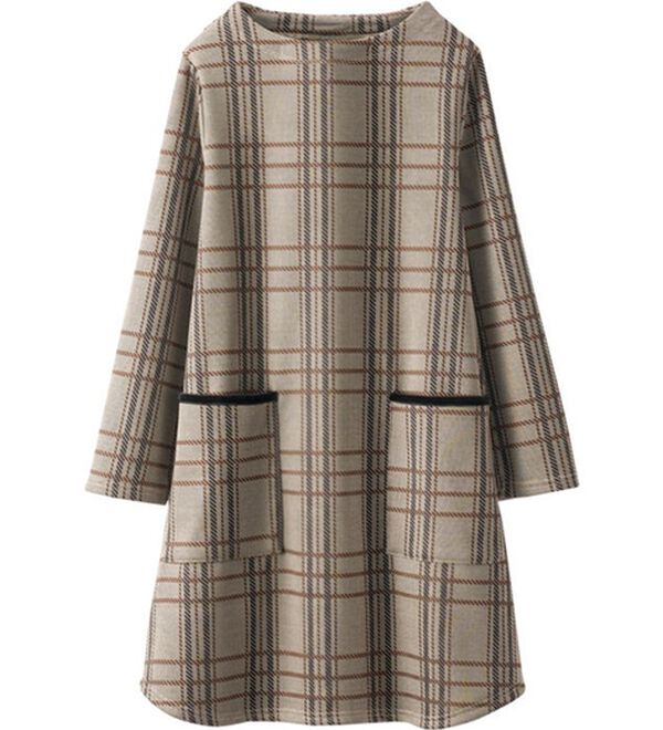 BELLUNA（ベルーナ）の「裏ベロアポケット付ハイネックチュニック（チュニック）」｜ベージュ系チェック