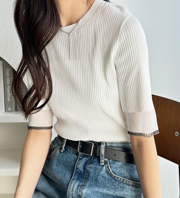 GeeRA（ジーラ）の「『ドラマ着用商品』 袖口シアーリブニット（ニット・セーター）」｜詳細画像