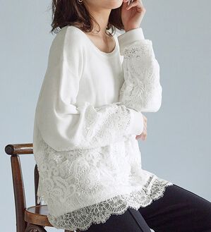 RANAN（ラナン）の「レース切替ニットプルオーバー（チュニック）」｜詳細画像