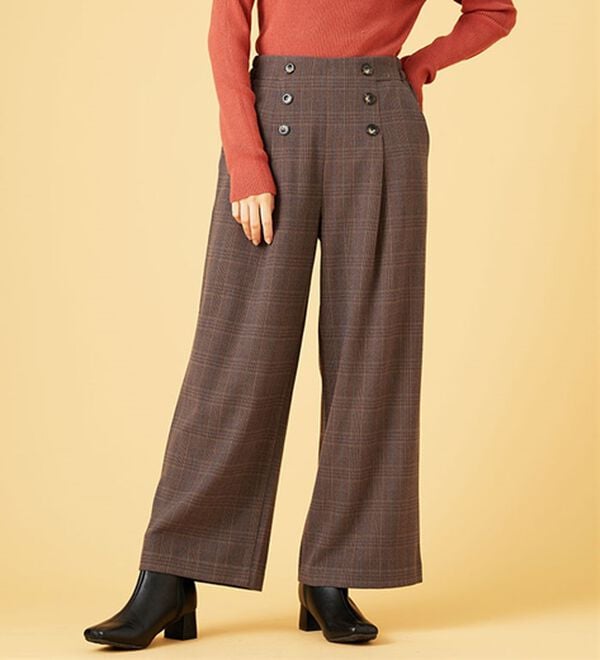 BELLUNA（ベルーナ）の「サマ見え（スーパーウォーム）ウール調ボタン使いワイドパンツ（ワイドパンツ・ガウチョ）」｜詳細画像