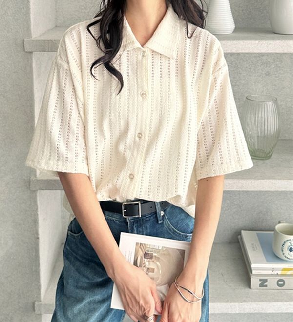 GeeRA（ジーラ）の「透かし編カットソーポロ衿シャツ（シャツ）」｜詳細画像