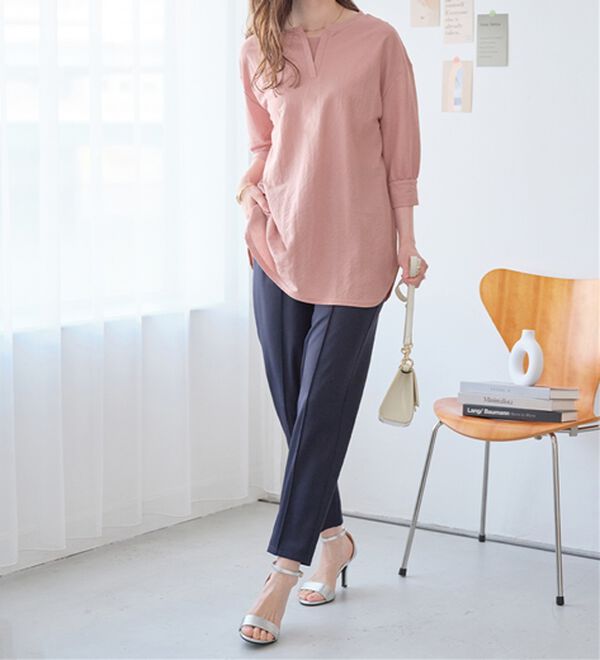 alotta（アロッタ）の「【接触冷感】６分袖衿フェイク裾ラウンドチュニック（チュニック）」｜詳細画像