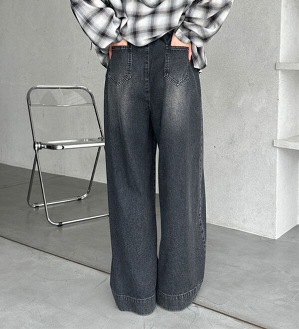 GeeRA（ジーラ）の「美脚見えイージーワイドデニムパンツ（フルレングスパンツ）」｜詳細画像