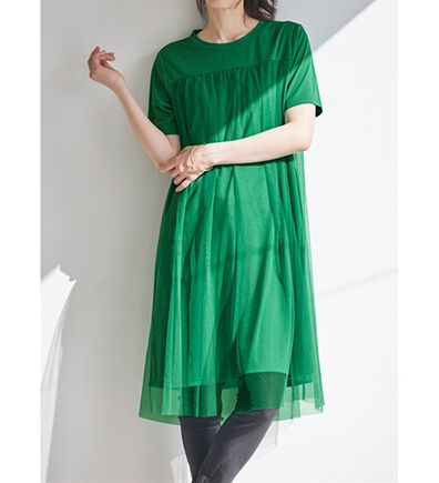 レオナール グリーン ワンピースチュニック 花柄チュニック ワンピース