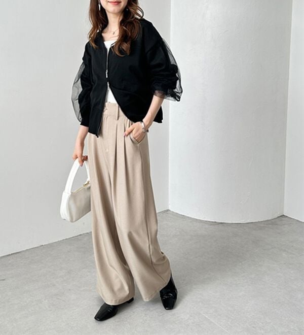 GeeRA（ジーラ）の「着心地抜群！ハイウエストダブルタックワイドパンツ（フルレングスパンツ）」｜詳細画像