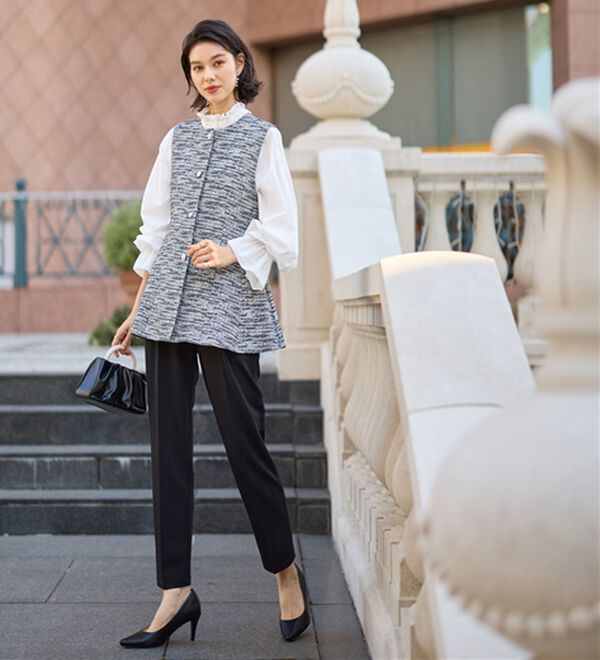 GeeRA（ジーラ）の「【２点セット】ニットツイードジレベストセットアップスーツ（パンツスーツ）」｜詳細画像