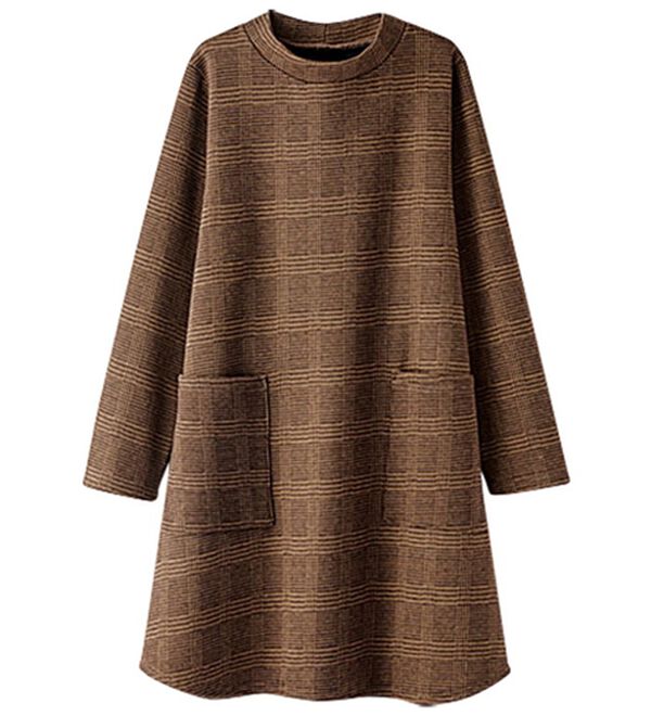 BELLUNA（ベルーナ）の「裏ベロアポケット使いハイネックチュニック（チュニック）」｜ブラウン系チェック