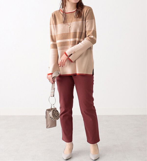 BELLUNA（ベルーナ）の「ボーダー柄袖フレアーニットプルオーバー（ニット・セーター）」｜詳細画像