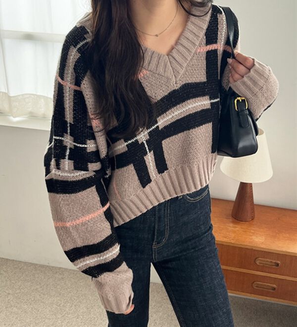 GeeRA（ジーラ）の「チェック柄ニットプルオーバー（ニット・セーター）」｜詳細画像