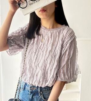 GeeRA（ジーラ）の「フリルカットソーＴシャツ（カットソー）」｜ライトグレー