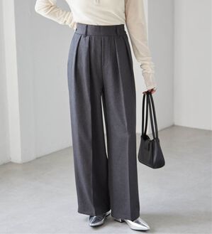 RANAN（ラナン）の「ウール調２タックワイドパンツ（フルレングスパンツ）」｜チャコール
