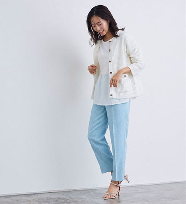 Pierrot（ピエロ）の「異素材ドッキングフリルギャザーペプラムカットソー（カットソー）」｜詳細画像