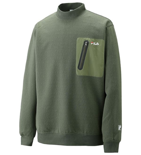 「＜フィラ＞ふくれジャカードハイネックトレーナー（メンズトレーナー）」｜カーキ