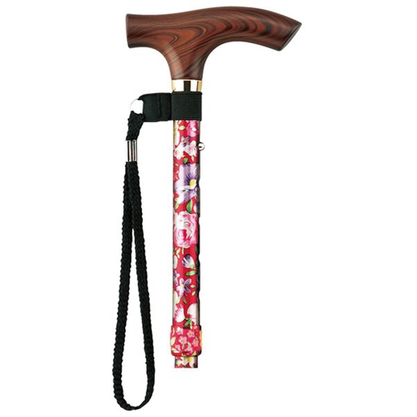 「アルミ製コンパクトステッキ（シニア・生活サポート）」｜赤花柄