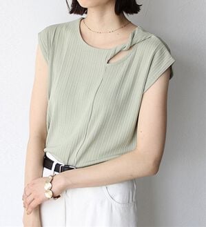 GeeRA（ジーラ）の「ツイストカットワークランダムテレコトップス（カットソー）」｜ミントグリーン
