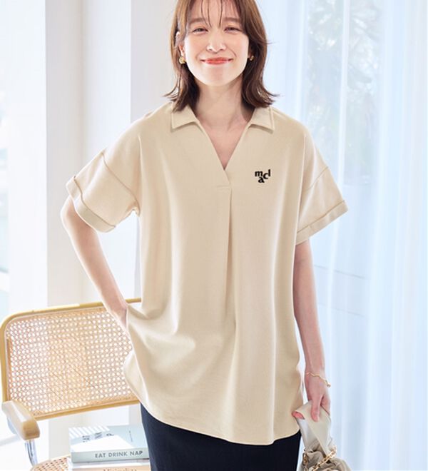 Viola e Viola（ヴィオラ エ ヴィオラ）の「【ｍａｒｉｅ　ｃｌａｉｒｅ　ＳＰＯＲＴ】スキッパーポロチュニック（チュニック）」｜グレージュ