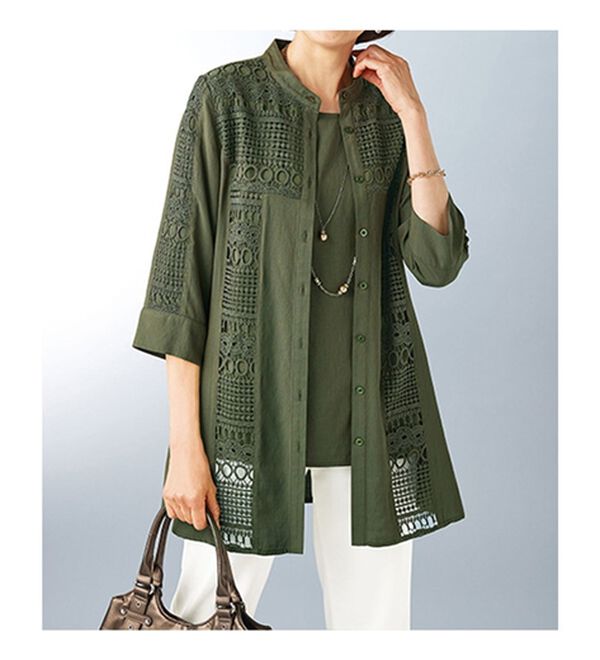 BELLUNA（ベルーナ）の「ケミカルレース切替ジャケットアンサンブル（ノーカラージャケット）」｜詳細画像