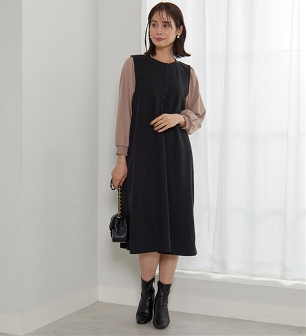 BELLUNA（ベルーナ）の「ヘンリーネック袖切替デザインワンピース（その他ワンピース）」｜詳細画像